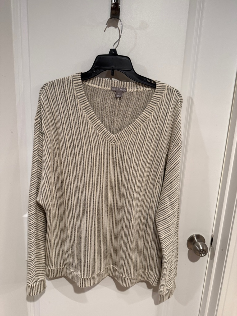 Falls Creek Ribbed V-Neck Sweater in Cream and Black Stripes never worn